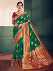 Stunning Green Banarasi Art Silk Woven Saree : Perfect for Weddings & Formal Events
