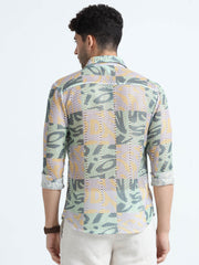 Men's Green-Purple Cotton Crochet Knitted Regular Collar Full Sleeve Shirt