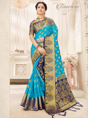 Beautiful Turquoise Banarasi Art Silk Woven Saree : Perfect for Weddings & Formal Events