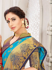 Beautiful Turquoise Banarasi Art Silk Woven Saree : Perfect for Weddings & Formal Events