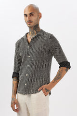 Stylish Black Cuban Collar Men's Crochet Cotton Full Sleeve Regular Shirt