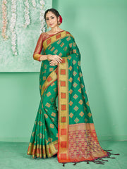 Beautiful Teal Banarasi Art Silk Woven Saree : Perfect for Weddings & Formal Events