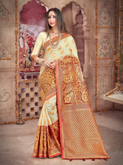 Chic Off White Banarasi Art Silk Woven Saree : Perfect for Weddings & Formal Events