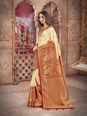 Chic Off White Banarasi Art Silk Woven Saree : Perfect for Weddings & Formal Events
