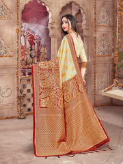 Chic Off White Banarasi Art Silk Woven Saree : Perfect for Weddings & Formal Events