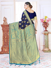 Stunning Navy Blue Banarasi Art Silk Woven Saree : Perfect for Weddings & Formal Events