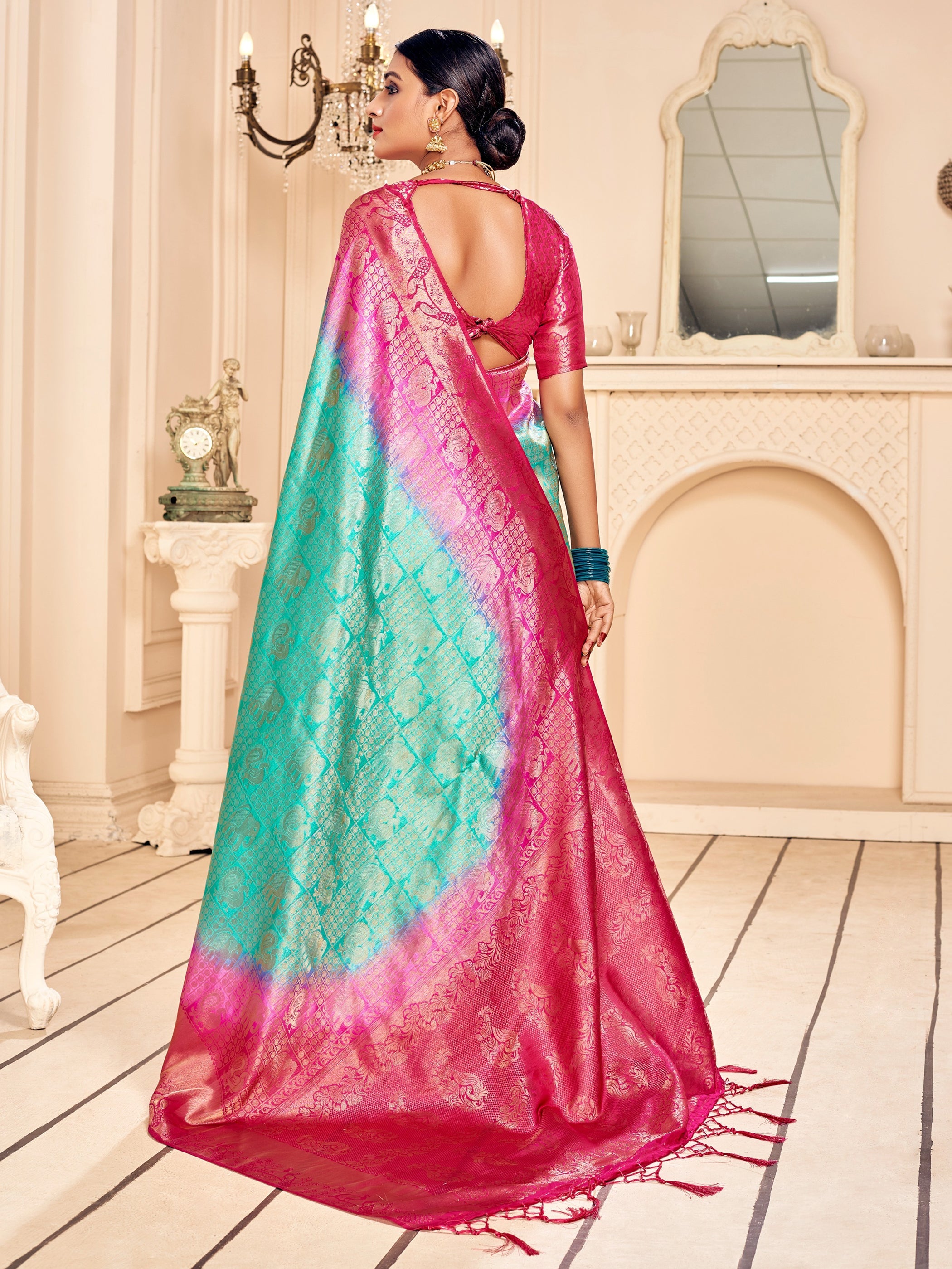 Teal Banarasi Art Silk Saree: Elegant Design, Rich Color, Versatile for Events