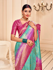 Teal Banarasi Art Silk Saree: Elegant Design, Rich Color, Versatile for Events