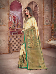 Elegant Off White Banarasi Art Silk Saree: Timeless Design & Versatile Wear