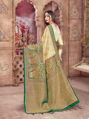 Elegant Off White Banarasi Art Silk Saree: Timeless Design & Versatile Wear
