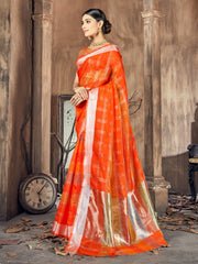 Beautiful Orange Cotton Silk Woven Saree with Woven Design for Versatile Occasions