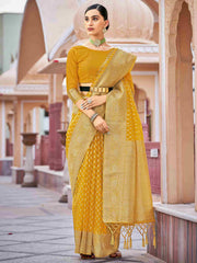 Elegant Yellow Organza Silk Saree: Versatile, High-Quality, Perfect for Events