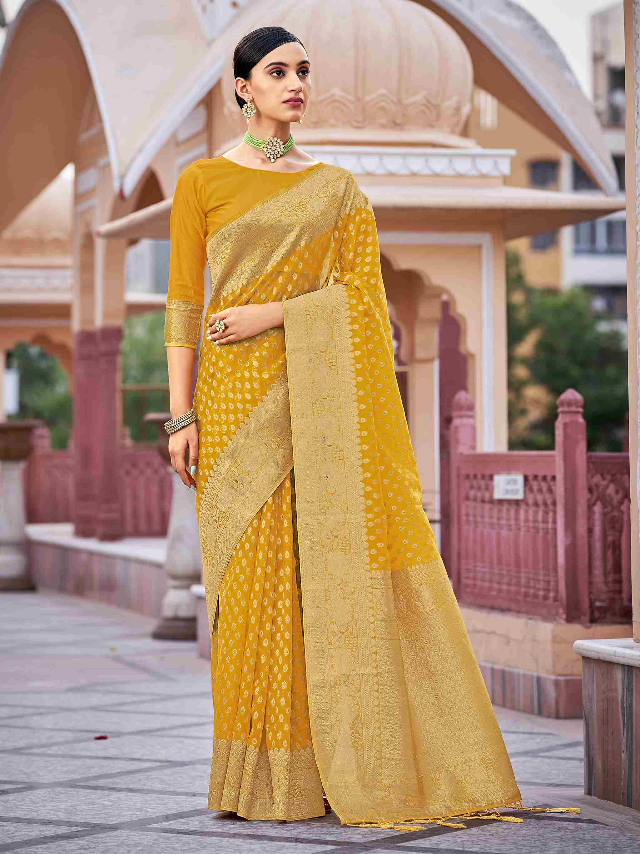 Elegant Yellow Organza Silk Saree: Versatile, High-Quality, Perfect for Events