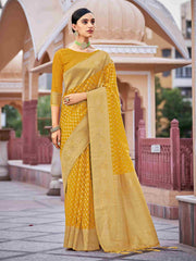 Elegant Yellow Organza Silk Saree: Versatile, High-Quality, Perfect for Events