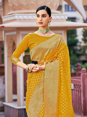 Elegant Yellow Organza Silk Saree: Versatile, High-Quality, Perfect for Events