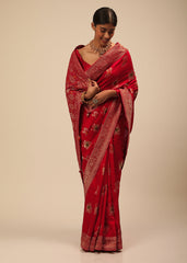 Elegant Red Art Silk Banarasi Saree: Perfect for Weddings & Special Occasions