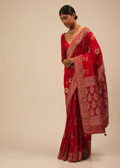 Elegant Red Art Silk Banarasi Saree: Perfect for Weddings & Special Occasions