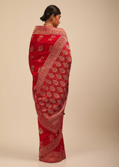 Elegant Red Art Silk Banarasi Saree: Perfect for Weddings & Special Occasions