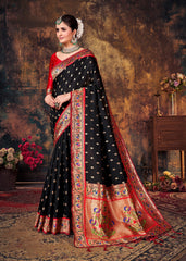 Elegant Black Art Silk Banarasi Saree: Intricate Design Perfect for Any Occasion