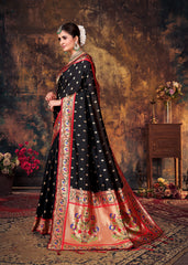 Elegant Black Art Silk Banarasi Saree: Intricate Design Perfect for Any Occasion