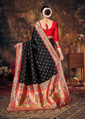 Elegant Black Art Silk Banarasi Saree: Intricate Design Perfect for Any Occasion