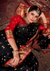 Elegant Black Art Silk Banarasi Saree: Intricate Design Perfect for Any Occasion