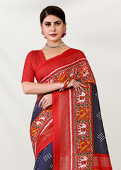 Elegant Blue Cotton-Silk Foil Printed Saree: Versatile, Luxurious & Occasion-Ready