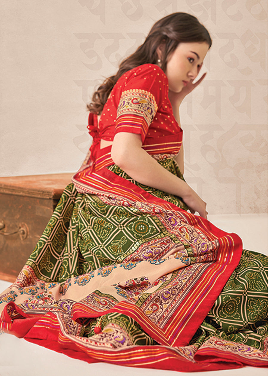 Elegant Green Cotton-Silk Foil Print Saree: Perfect for Festive Occasions