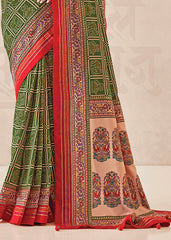 Elegant Green Cotton-Silk Foil Print Saree: Perfect for Festive Occasions