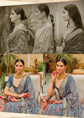 Elegant Grey Cotton-Silk Chevron Saree: Modern Design, Versatile & Easy Care