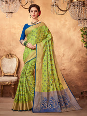 Shop Elegant Green Patola Silk Woven Saree : Tradition Meets Modernity in Premium Fabric