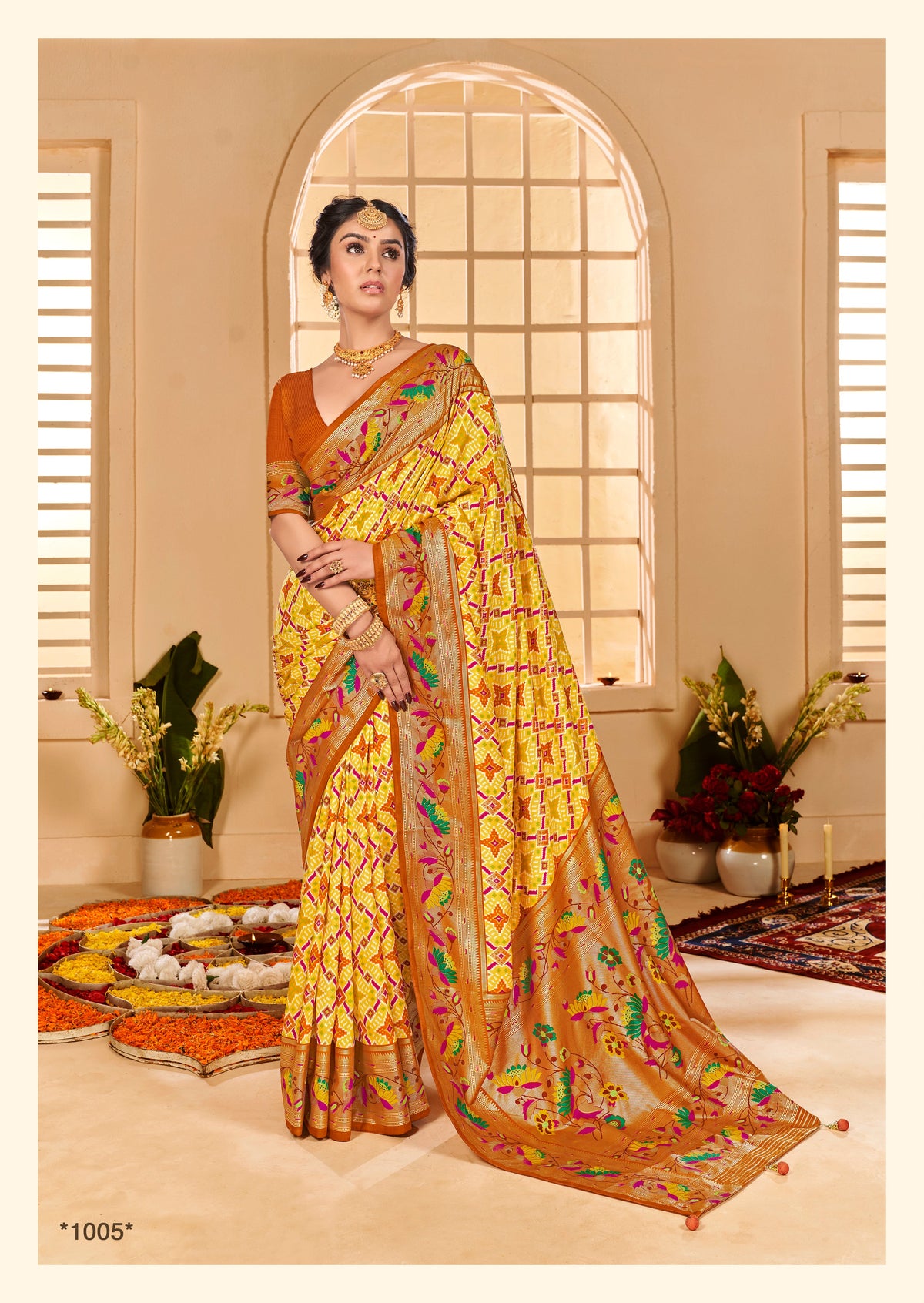Elevate Elegance: Orange Yellow Cotton Silk Ikkat Print Saree  - Tradition Meets Modern Sophistication