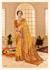 Elevate Elegance: Orange Yellow Cotton Silk Ikkat Print Saree  - Tradition Meets Modern Sophistication