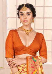 Elevate Elegance: Orange Yellow Cotton Silk Ikkat Print Saree  - Tradition Meets Modern Sophistication