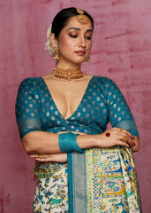 Shop Elegant Off White Tussar Silk Ethnic Motif Saree : Tradition Meets Modernity in Premium Fabric
