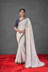 Exquisite White Tussar Silk Bandhani Saree: Elegance Meets Cultural Heritage