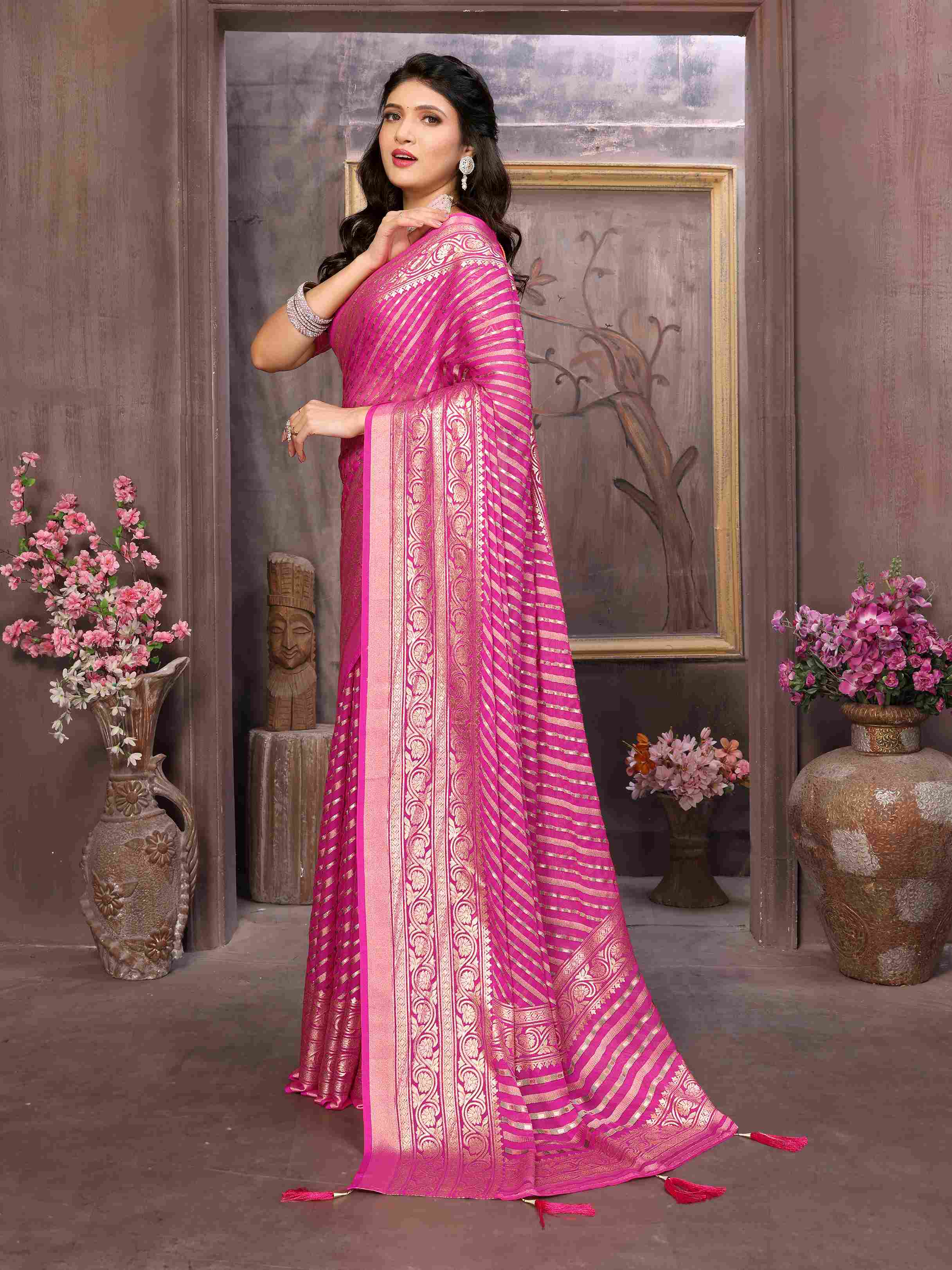 Exquisite Pink Brasso Saree: Timeless Elegance for Weddings & Festive Occasions