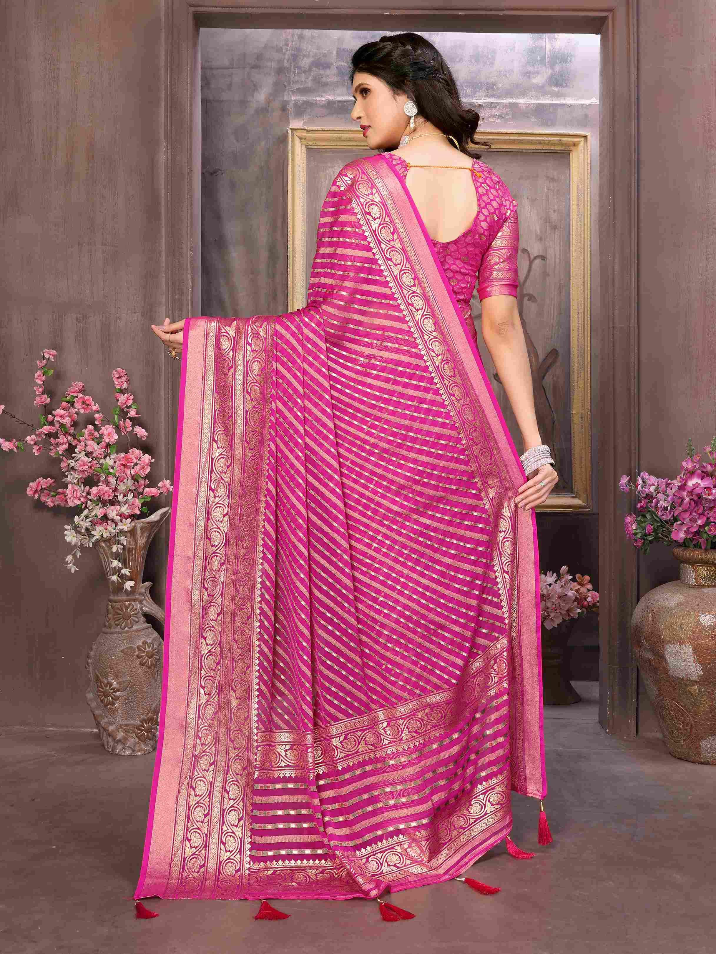 Exquisite Pink Brasso Saree: Timeless Elegance for Weddings & Festive Occasions