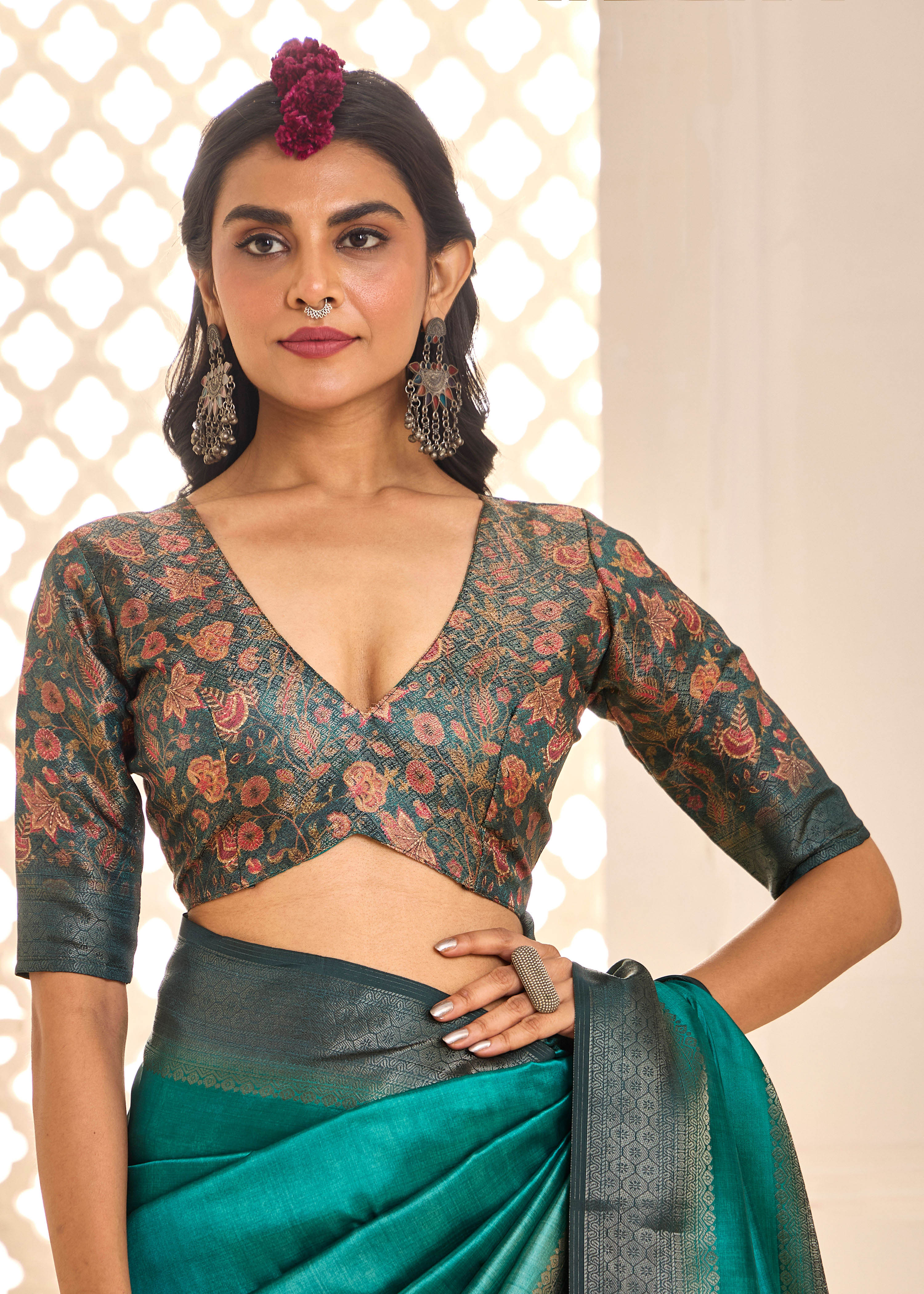 Sea Green Tussar Silk Woven Saree-4442