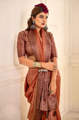 Rust Orange Tussar Silk Woven Saree-4444
