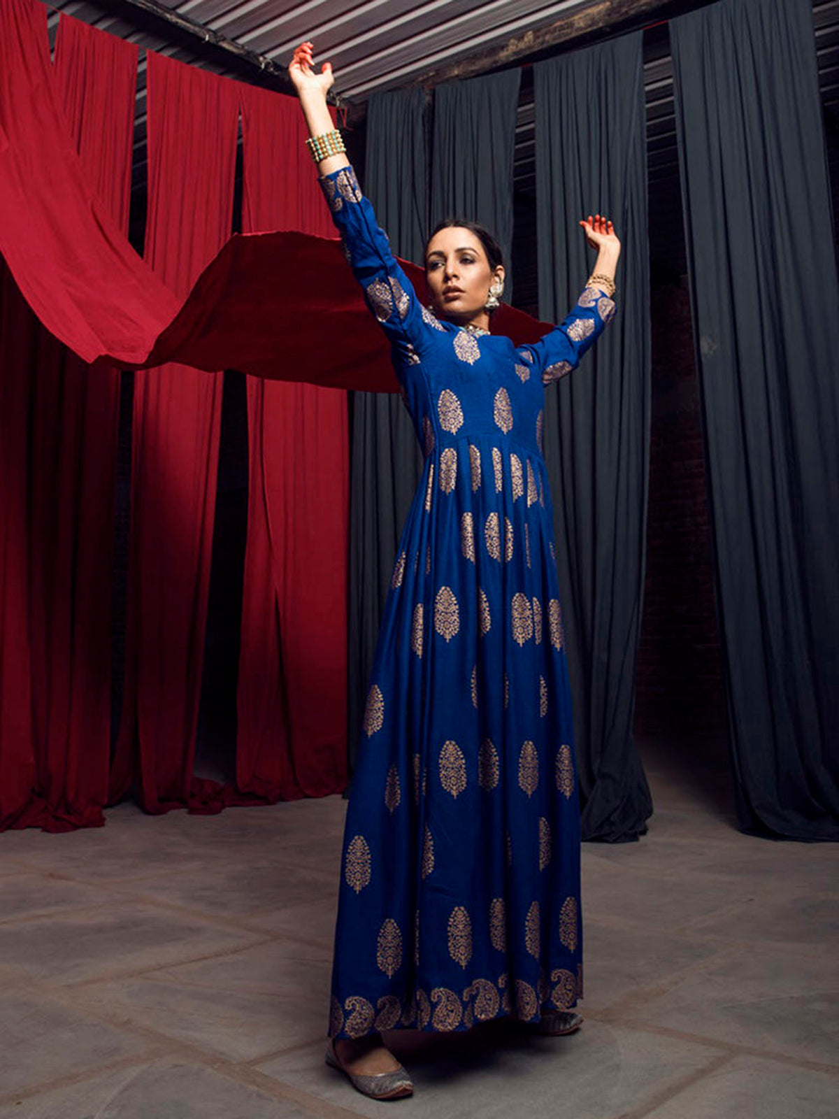 Navy Blue Rayon Foil Printed Long Kurti - Stylish, Comfortable & Versatile Wear