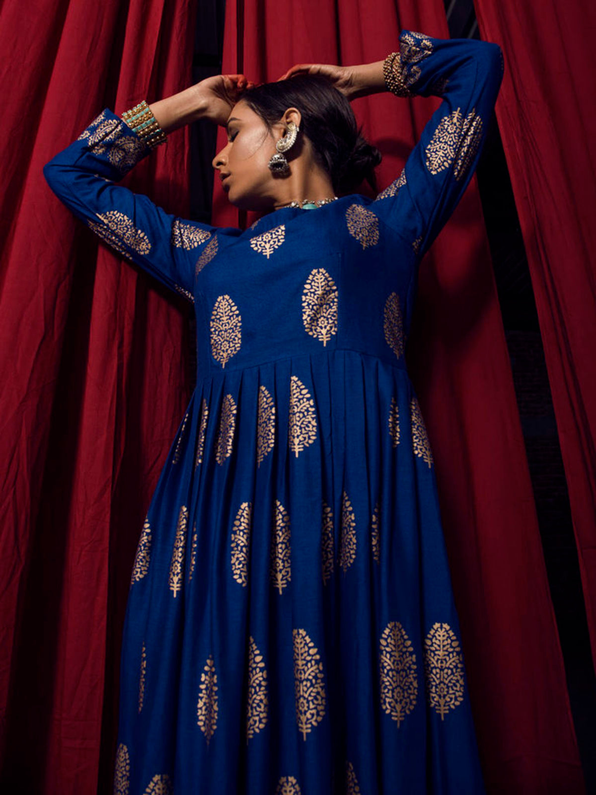 Navy Blue Rayon Foil Printed Long Kurti - Stylish, Comfortable & Versatile Wear