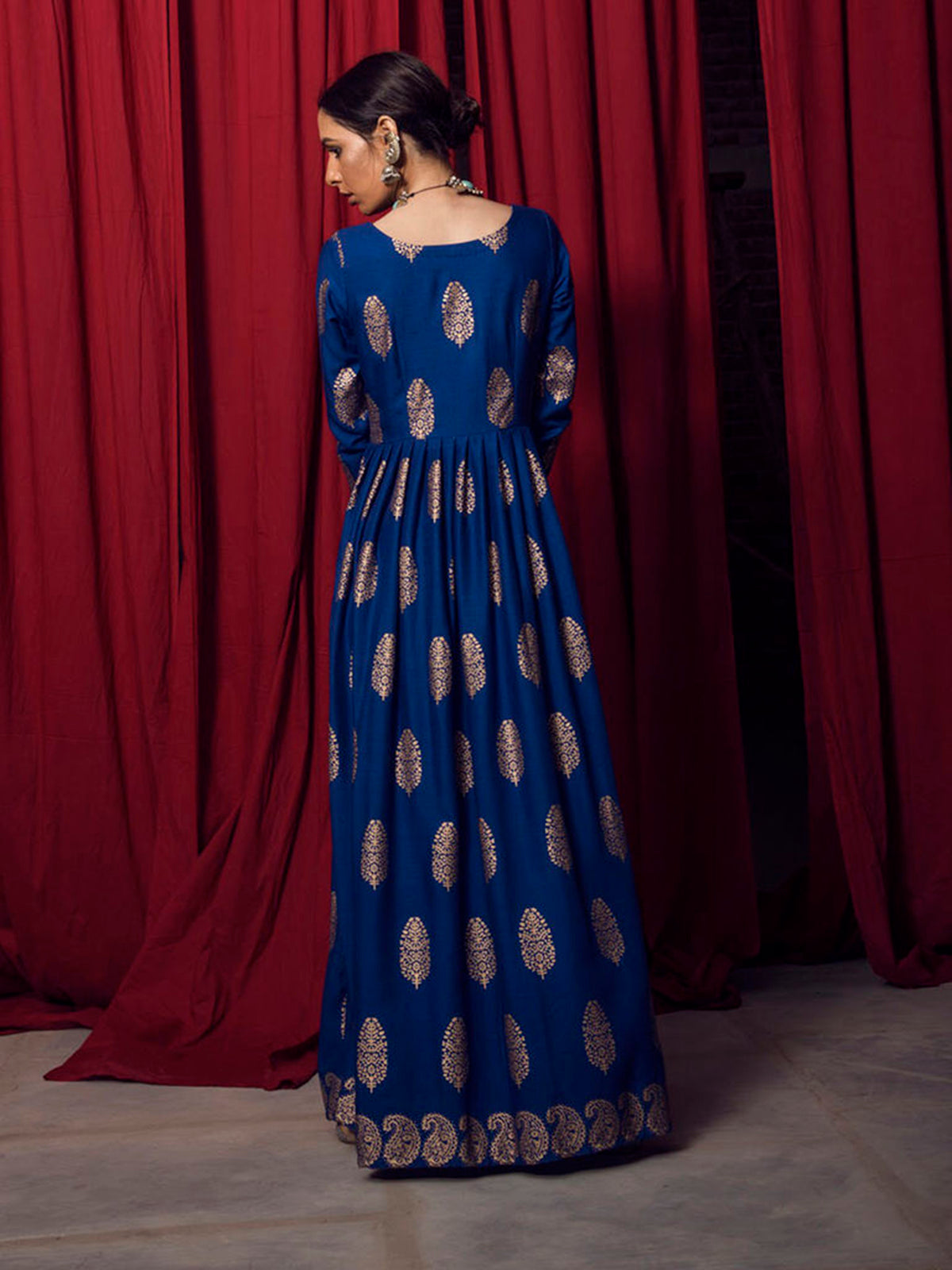 Navy Blue Rayon Foil Printed Long Kurti - Stylish, Comfortable & Versatile Wear