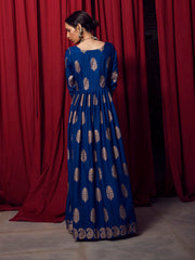 Navy Blue Rayon Foil Printed Long Kurti - Stylish, Comfortable & Versatile Wear