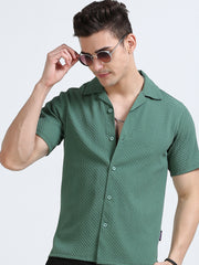 Men's Green Regular Collar Half Sleeve Popcorn Shirt - Casual & Stylish
