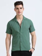 Men's Green Regular Collar Half Sleeve Popcorn Shirt - Casual & Stylish