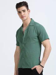 Men's Green Regular Collar Half Sleeve Popcorn Shirt - Casual & Stylish