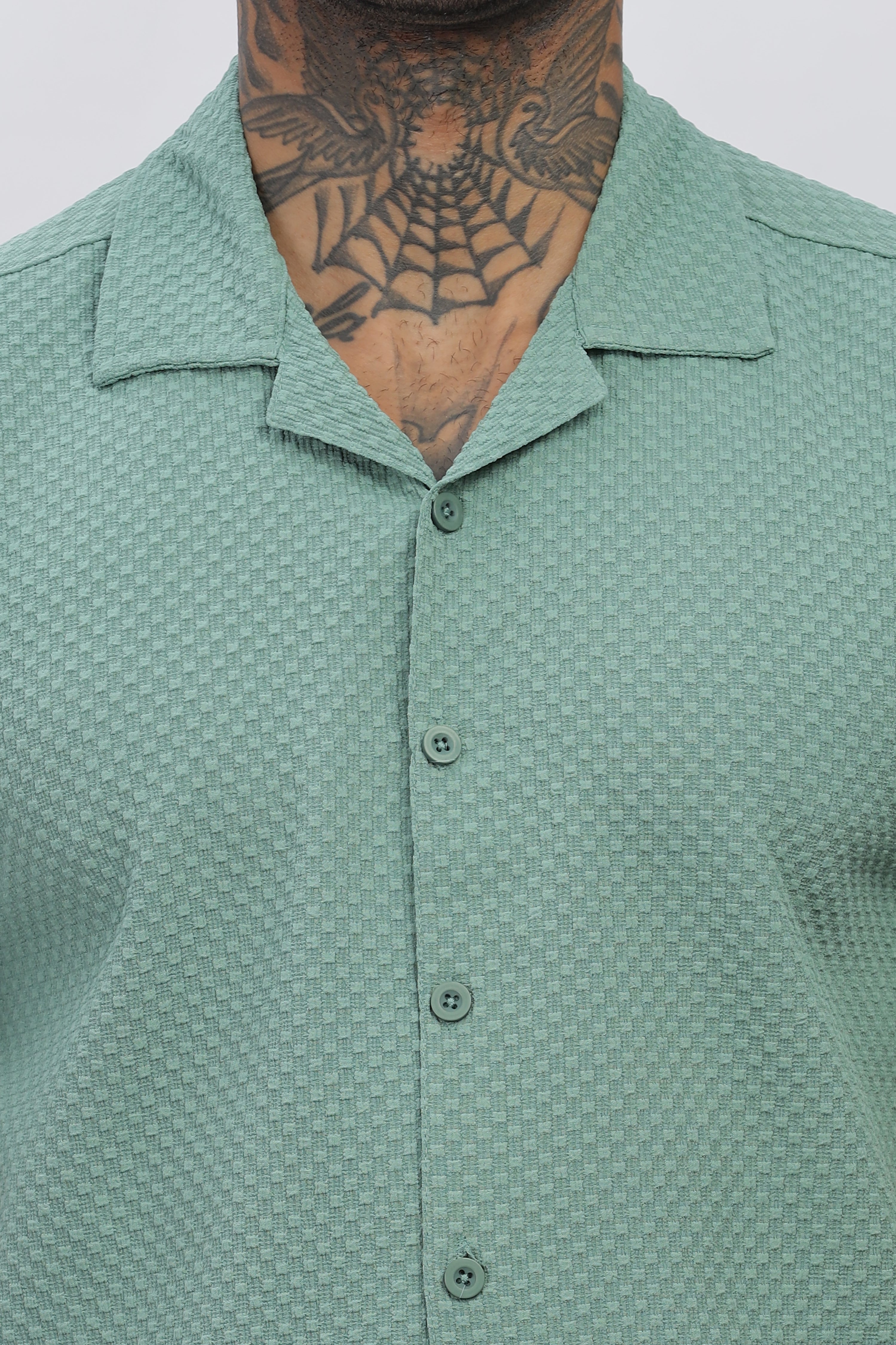 Light-Green Cuban Collar Half Sleeve Popcorn Men's Regular Shirt - Stylish & Comfy