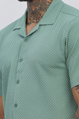 Light-Green Cuban Collar Half Sleeve Popcorn Men's Regular Shirt - Stylish & Comfy