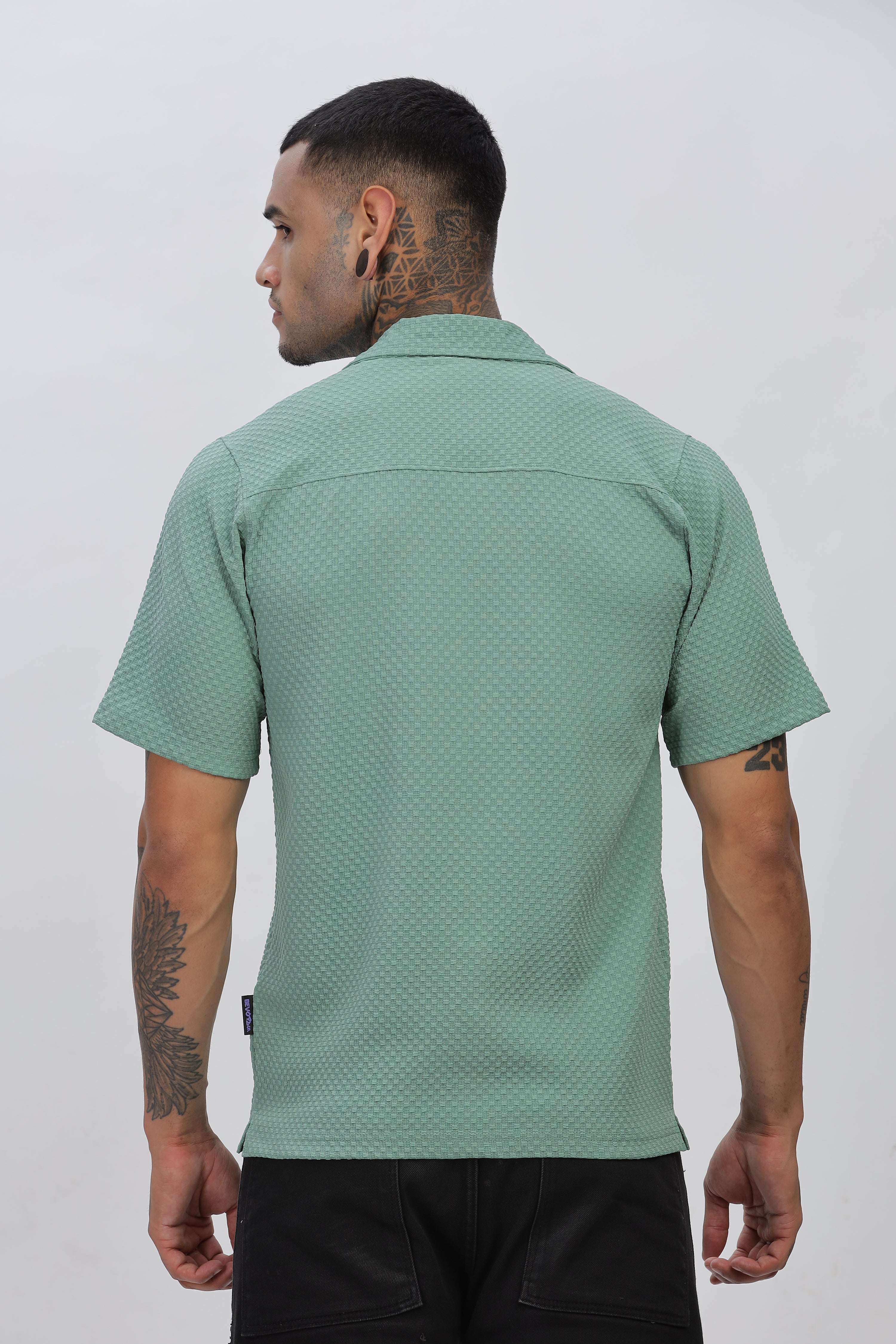 Light-Green Cuban Collar Half Sleeve Popcorn Men's Regular Shirt - Stylish & Comfy